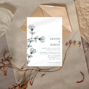Minimalist Floral Line Art Wedding Invitation