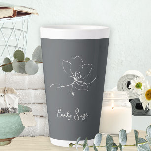 Minimalist Floral Line Art Zen Ivory Slate Gray Latte Mug