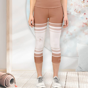 Minimalist Floral Line Art Zen Terracotta Ivory Capri Leggings