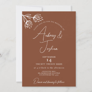 Minimalist Floral Modern Terracotta Wedding Invitation