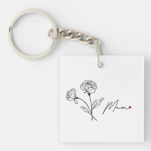 Minimalist Floral Mom Keychain With Heart