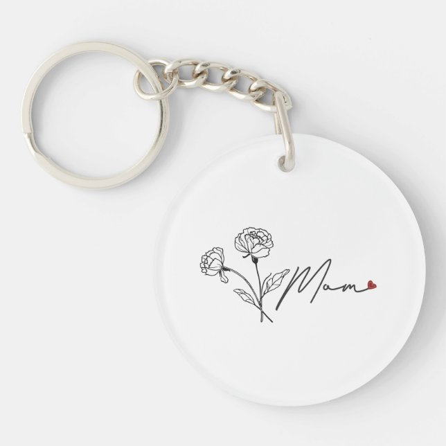 Minimalist Floral Mom Keychain With Heart (Front)