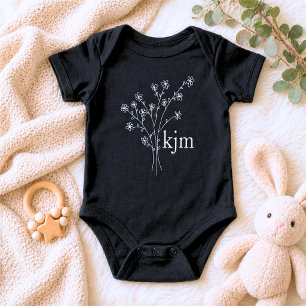 Minimalist Floral Monogram Baby Bodysuit