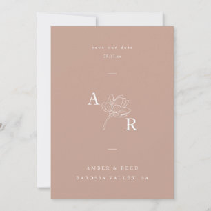 Minimalist Floral Monogram Elegant Dusty Pink Save The Date