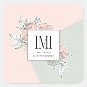 Minimalist Floral Monogram Square Sticker