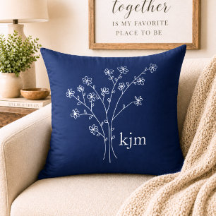 Minimalist Floral Monogram Throw Pillow