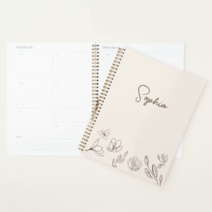 Minimalist Floral Neutral Beige Personalized Planner