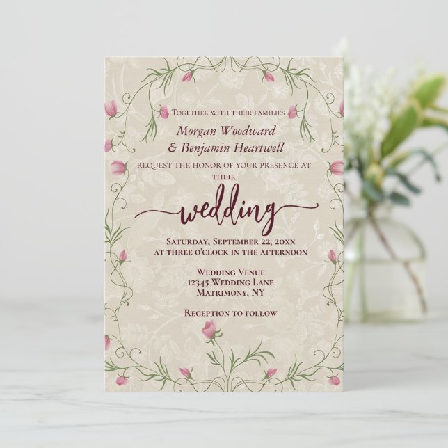 Minimalist floral pastel accent background  invitation (Standing Front)