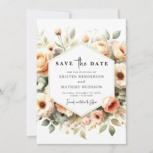 Minimalist Floral Peach Wedding Save The Date