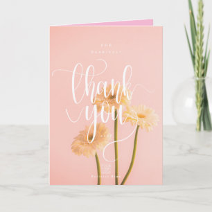Minimalist Floral Photo Thank You Business Pink Card