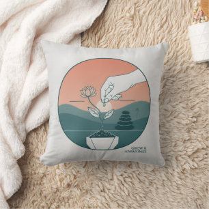 Minimalist Floral Plant "Grow & Harmonize" Yoga Me Throw Pillow