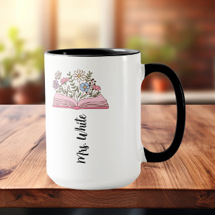Minimalist Floral Violet /Pink Book Personalize Mug