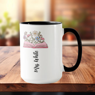 Minimalist Floral Violet /Pink Book Personalize Mug