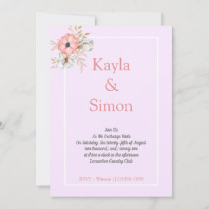 Minimalist Floral Watercolor Purple Wedding  Invitation