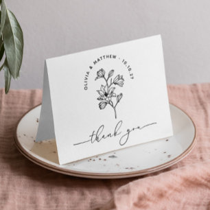 Minimalist Floral Wedding   Black & White Elegant Thank You Card
