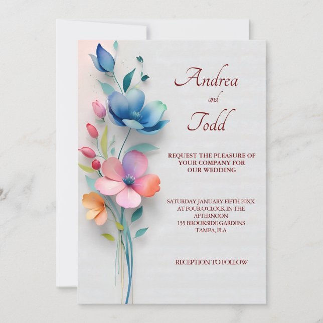 Minimalist floral wedding invitation (Front)