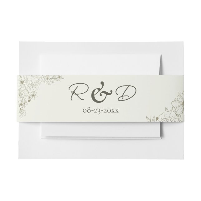 Minimalist Floral Wedding  Invitation Belly Band (Front Example)