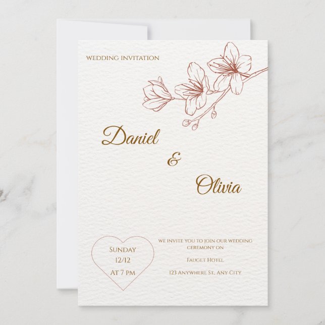 Minimalist Floral Wedding Invitation Card (Front)