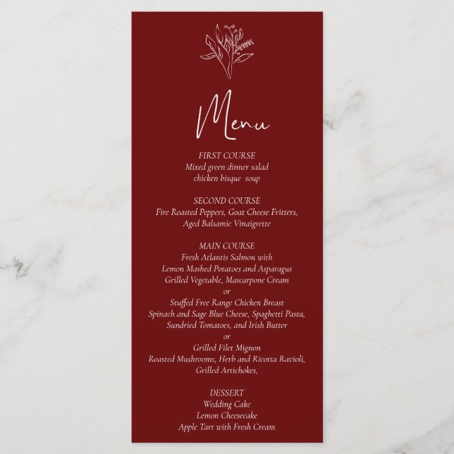 Minimalist Floral Wedding Menu (Front)