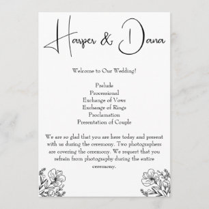 Minimalist Floral Wedding Program