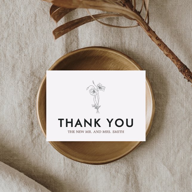 Minimalist Floral Wedding Thank You Card (Minimalist Floral Modern Wedding Thank you Card)