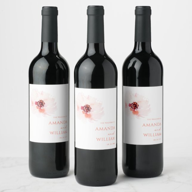 Minimalist Floral Wedding Wine Bottle Label (Bottles)