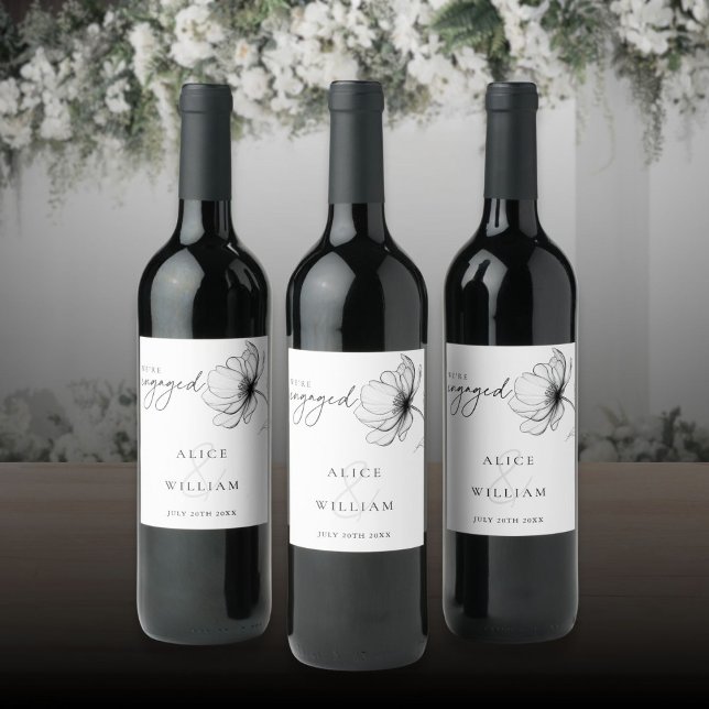 Minimalist Floral We're Engaged Engagement Party Wine Label (Creator Uploaded)