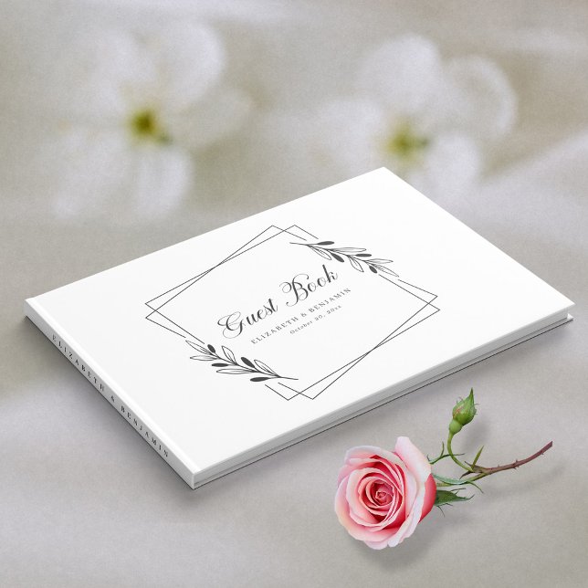 Minimalist Floral Wreath: Elegant White Wedding Guest Book (Minimalist Floral Wreath_ Elegant White Wedding Guest Book)