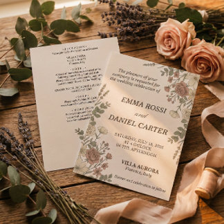Minimalist Floreal Cream All In One Wedding  Invitation