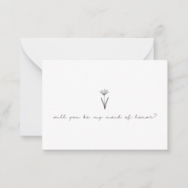 Minimalist Flower Be My Maid of Honour Full Photo  Card (Front)