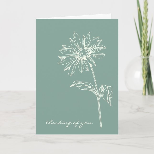 Minimalist Flower Drawing Green Thinking of You Card (Front)