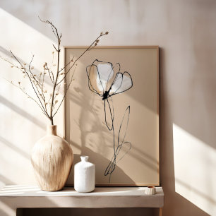 Minimalist Flower Line Art Neutral Abstract Canvas Print
