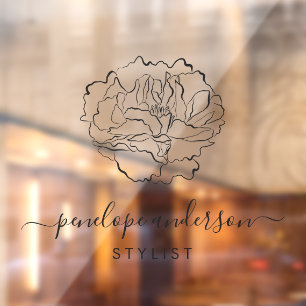 Minimalist Flower Line Art Typography in Black Window Cling