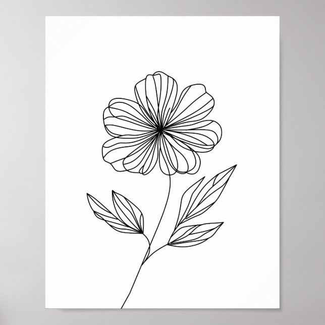 Minimalist Flower Line Drawing black and white  Poster (Front)