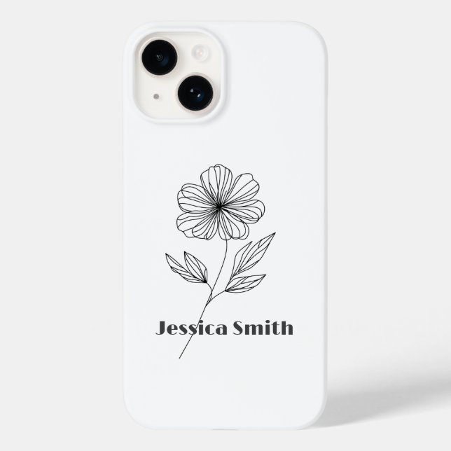 Minimalist Flower Line Drawing custom name Case-Mate iPhone Case (Back)