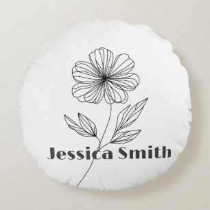Minimalist Flower Line Drawing custom name Round Pillow