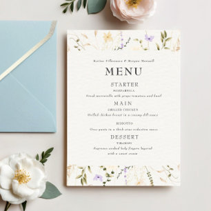 Minimalist Flowers Elegant Wedding Invitation Menu