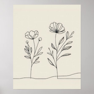 Minimalist Flowers Poppies Lineart  Poster