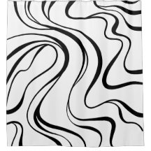 Minimalist Fluid Line Art Shower Curtains