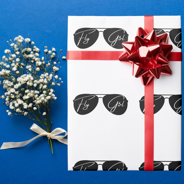 Minimalist Fly Girl Typography,Aviator Sunglasses Wrapping Paper (Creator Uploaded)