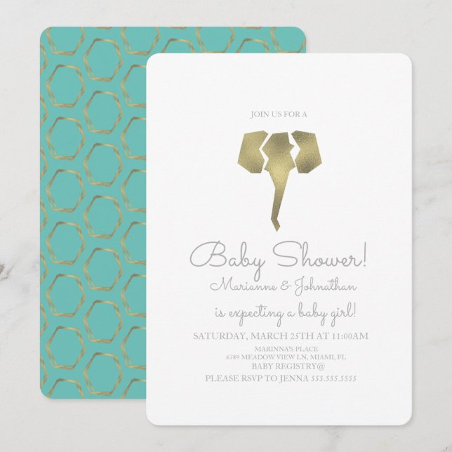 Minimalist Foil Boho Elephant Baby Shower Invitation (Front/Back)