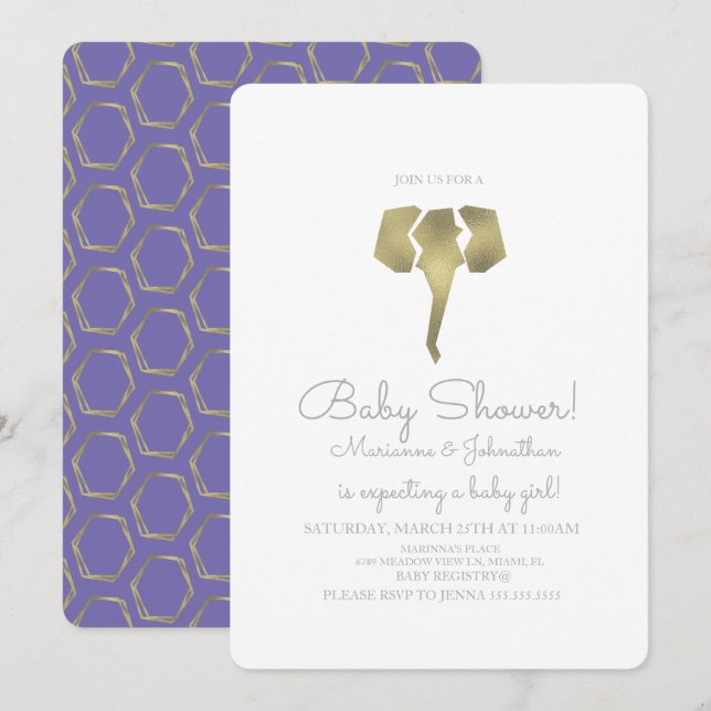 Minimalist Foil Boho Elephant Baby Shower Invitation (Front/Back)