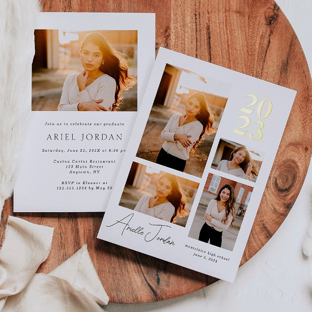 Minimalist Foil Graduation Year Foil Invitation (Minimalist Photo Collage Graduation Year Foil Invitation)