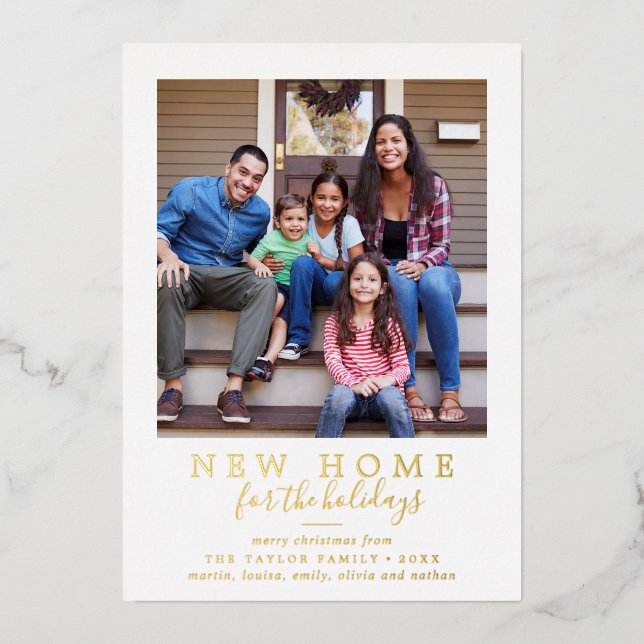 Minimalist Foil New Home For The Holidays Photo Foil Holiday Card (Front)