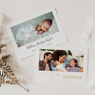 Minimalist Foil The More The Merrier Birth Foil Holiday Card