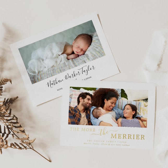 Minimalist Foil The More The Merrier Birth Foil Holiday Card (Creator Uploaded)