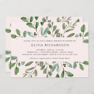Minimalist Foliage Blush Pink   Bridal Brunch Invitation