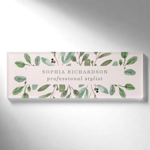 Minimalist Foliage   Blush Pink Name Tag