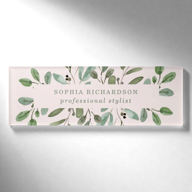 Minimalist Foliage | Blush Pink Name Tag (Front)