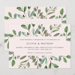 Minimalist Foliage Blush Pink   Wedding Invitation